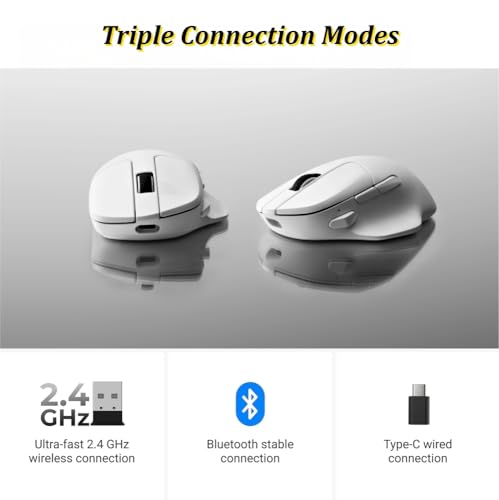 Keychron M7 8K Kabellose Gaming Maus – PixArt 3950 Sensor, 30000 DPI, 2.4G/Bluetooth/USB-C, 63g Ultraleicht, Ergonomisches Design, für Windows/macOS (Weiß) Bild 3
