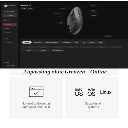 Keychron M7 8K Kabellose Gaming Maus – PixArt 3950 Sensor, 30000 DPI, 2.4G/Bluetooth/USB-C, 63g Ultraleicht, Ergonomisches Design, für Windows/macOS (Weiß) Bild 6