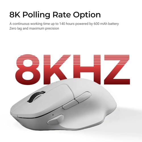 Keychron M7 8K Kabellose Gaming Maus – PixArt 3950 Sensor, 30000 DPI, 2.4G/Bluetooth/USB-C, 63g Ultraleicht, Ergonomisches Design, für Windows/macOS (Weiß) Bild 7