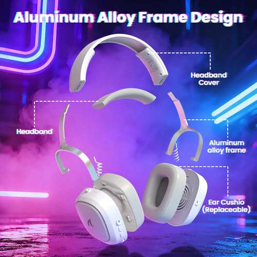 ATTACK SHARK G800 Kabelloses Gaming-Headset, Aluminiumrahmen, 7.1 Surround, Biegsames ENC-Mikrofon, Tri-Modus(2.4G/BT/3.5mm), 1000mAh, 50mm Treiber, RGB Für PC/Mac/PS/Xbox - Weiß Bild 3