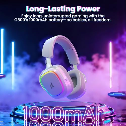 ATTACK SHARK G800 Kabelloses Gaming-Headset, Aluminiumrahmen, 7.1 Surround, Biegsames ENC-Mikrofon, Tri-Modus(2.4G/BT/3.5mm), 1000mAh, 50mm Treiber, RGB Für PC/Mac/PS/Xbox - Weiß Bild 6