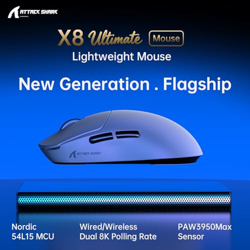 ATTACK SHARK X8 Ultimate Mouse for Large Hand, 65g Superlight, Nordic 54L15MCU, PixArt PAW3950MAX Gaming Sensor, BT/2.4G Wireless/Wired, Adjustable DPI up to 42000, 800mAh Battery (White) Bild 2
