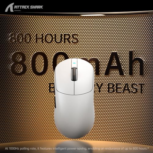 ATTACK SHARK X8 Ultimate Mouse for Large Hand, 65g Superlight, Nordic 54L15MCU, PixArt PAW3950MAX Gaming Sensor, BT/2.4G Wireless/Wired, Adjustable DPI up to 42000, 800mAh Battery (White) Bild 4