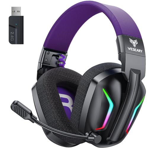 WESEARY WG1 Bluetooth Headset, 2,4G Wireless Gaming Headset mit Mikrofon für PS5, PS4, PC, Switch, Mac, Faltbarer Surround Sound Noise Cancelling Kopfhörer mit LED Licht, Über 50 Stunden Akkulaufzeit Bild 1