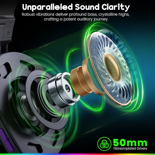WESEARY WG1 Bluetooth Headset, 2,4G Wireless Gaming Headset mit Mikrofon für PS5, PS4, PC, Switch, Mac, Faltbarer Surround Sound Noise Cancelling Kopfhörer mit LED Licht, Über 50 Stunden Akkulaufzeit Bild 6