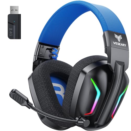 WESEARY WG1 Bluetooth Headset, 2,4G Wireless Gaming Headset mit Mikrofon für PS5, PS4, PC, Switch, Mac, Faltbarer Surround Sound Noise Cancelling Kopfhörer mit LED Licht, Über 50 Stunden Akkulaufzeit Bild 1