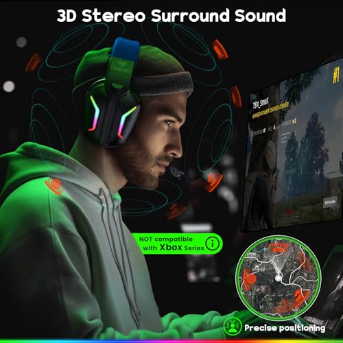 WESEARY WG1 Bluetooth Headset, 2,4G Wireless Gaming Headset mit Mikrofon für PS5, PS4, PC, Switch, Mac, Faltbarer Surround Sound Noise Cancelling Kopfhörer mit LED Licht, Über 50 Stunden Akkulaufzeit Bild 3