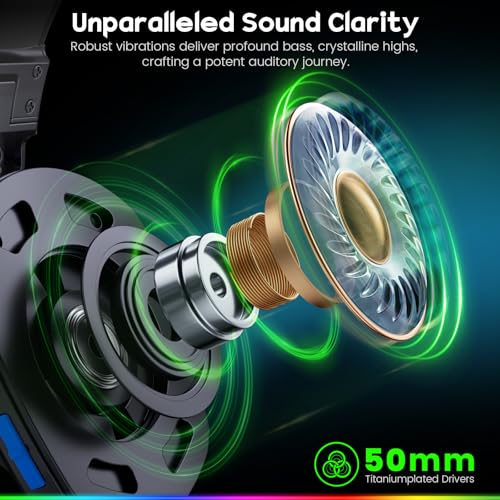 WESEARY WG1 Bluetooth Headset, 2,4G Wireless Gaming Headset mit Mikrofon für PS5, PS4, PC, Switch, Mac, Faltbarer Surround Sound Noise Cancelling Kopfhörer mit LED Licht, Über 50 Stunden Akkulaufzeit Bild 6