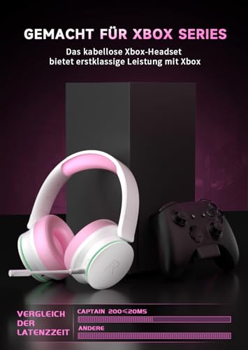 Wireless Gaming Headset für Xbox Series X|S, Xbox One, PS5, PS4, Noise Cancelling Bluetooth 5.3 Kabelloses Gaming Kopfhörer, PC Headset mit Mikrofon, 3D-Surround-Sound, 45H Batterie, Weiß Rosa Farbe Bild 6