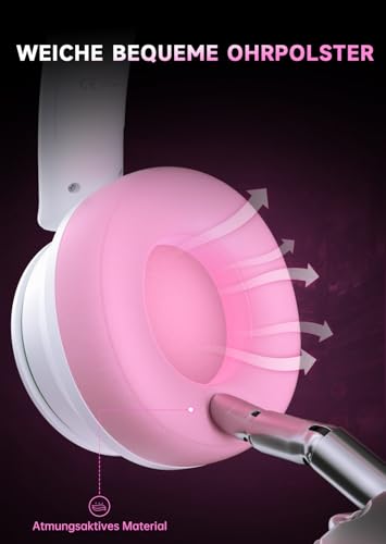 Wireless Gaming Headset für Xbox Series X|S, Xbox One, PS5, PS4, Noise Cancelling Bluetooth 5.3 Kabelloses Gaming Kopfhörer, PC Headset mit Mikrofon, 3D-Surround-Sound, 45H Batterie, Weiß Rosa Farbe Bild 7