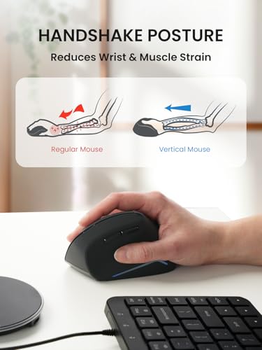 Perixx PERIMICE-715R Kabellose Wiederaufladbare Vertikale Maus – Duale Ladefunktion (Kabel & Wireless) – 6-Tasten-Design – Schwarz – Für Rechtshänder Bild 2