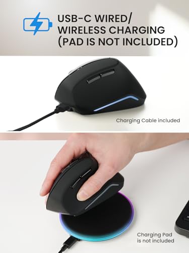 Perixx PERIMICE-715R Kabellose Wiederaufladbare Vertikale Maus – Duale Ladefunktion (Kabel & Wireless) – 6-Tasten-Design – Schwarz – Für Rechtshänder Bild 3