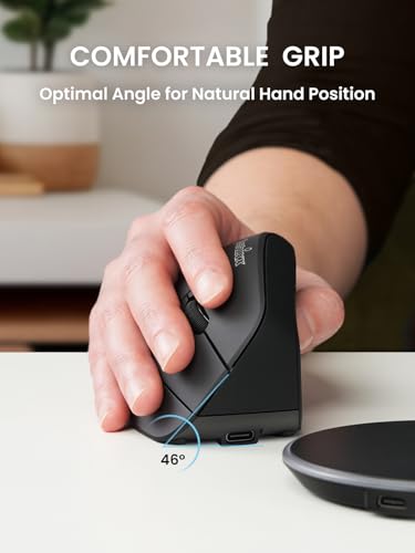 Perixx PERIMICE-715R Kabellose Wiederaufladbare Vertikale Maus – Duale Ladefunktion (Kabel & Wireless) – 6-Tasten-Design – Schwarz – Für Rechtshänder Bild 4