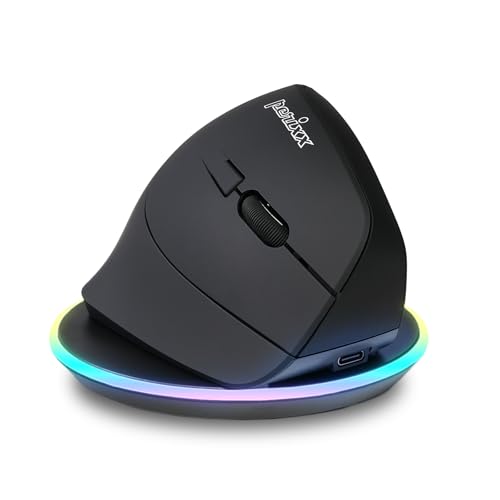Perixx PERIMICE-715RX Kabellose Wiederaufladbare Vertikale Maus – Duale Ladefunktion (Kabel & Wireless) – Wireless-Ladegerät Inklusive – Für Rechtshänder – Schwarz Bild 1