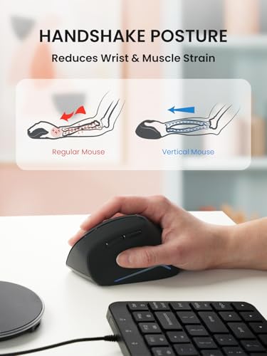 Perixx PERIMICE-715RX Kabellose Wiederaufladbare Vertikale Maus – Duale Ladefunktion (Kabel & Wireless) – Wireless-Ladegerät Inklusive – Für Rechtshänder – Schwarz Bild 4