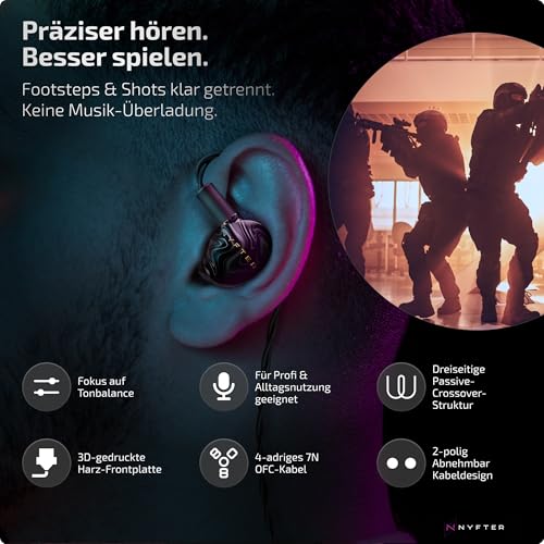 Nyfter - Mizu Gaming IEM Hybride In-Ear-Monitore, HiFi Kopfhörer mit handgefertigter Harzschale mit einzigartigem Design - 2m Kabel - Soundprofil für Gaming & E-Sport (Default) Bild 2