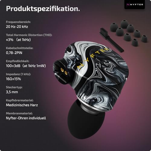Nyfter - Mizu Gaming IEM Hybride In-Ear-Monitore, HiFi Kopfhörer mit handgefertigter Harzschale mit einzigartigem Design - 2m Kabel - Soundprofil für Gaming & E-Sport (Default) Bild 3