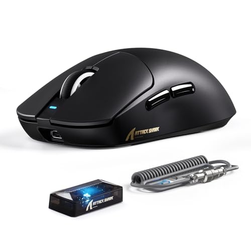 ATTACK SHARK X8 Serie Kabellose Gaming-Maus, 55–65 g Superleicht, PixArt PAW3395/3950 Sensor, BT/2.4G Wireless & USB, bis zu 42.000 DPI, C06 Ultra LED-Kabel (Schwarz, X8 Ultimate) Bild 1