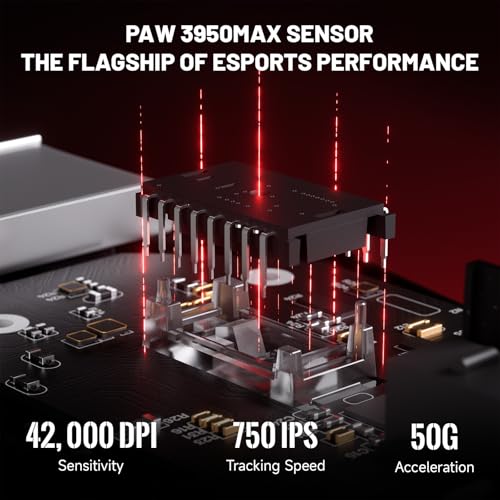 ATTACK SHARK X8 Serie Kabellose Gaming-Maus, 55–65 g Superleicht, PixArt PAW3395/3950 Sensor, BT/2.4G Wireless & USB, bis zu 42.000 DPI, C06 Ultra LED-Kabel (Schwarz, X8 Ultimate) Bild 3