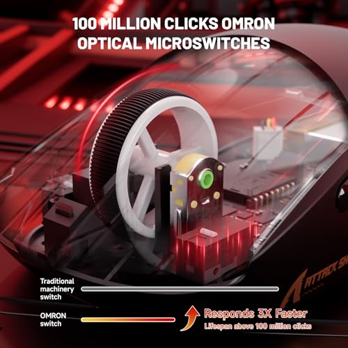 ATTACK SHARK X8 Serie Kabellose Gaming-Maus, 55–65 g Superleicht, PixArt PAW3395/3950 Sensor, BT/2.4G Wireless & USB, bis zu 42.000 DPI, C06 Ultra LED-Kabel (Schwarz, X8 Ultimate) Bild 5