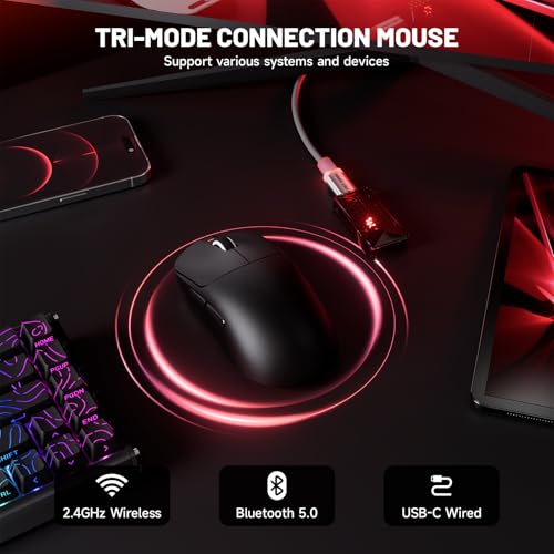 ATTACK SHARK X8 Serie Kabellose Gaming-Maus, 55–65 g Superleicht, PixArt PAW3395/3950 Sensor, BT/2.4G Wireless & USB, bis zu 42.000 DPI, C06 Ultra LED-Kabel (Schwarz, X8 Ultimate) Bild 6