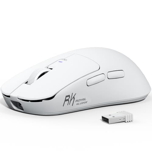 RK ROYAL KLUDGE MO3 Gaming Maus Kabellose PAW3809 6K DPI 48g leichte Computer Maus Bluetooth/2.4G/Kabel wiederaufladbare Wireless Mouse mit 5 programmierbaren Tasten, leisen Klicks für Laptop/PC, Weiß Bild 1
