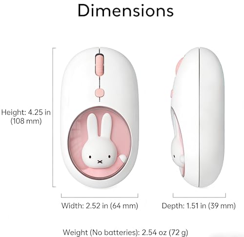 MiPow x Miffy Bluetooth Wireless Maus, kleine tragbare Maus, geeignet für Laptops, Tablets usw., Tracking reibungslos, kompatibel mit PC und Mac, Windows und macOS,Pink - Ostern Geschenke Bild 4