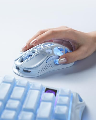 GravaStar Mercury M1 Pro Kabellos Gaming Maus, Leichtes Magnesium Wireless Gaming Mouse, 26.000 DPI, PAW3395DM, 5 Programmierbare Tasten, 2.4GHz/BT/Kabel, RGB, 4K Polling Rate(Eisblau) Bild 4