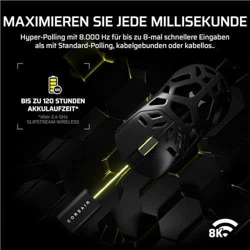 Corsair Sabre v2 PRO Kabellose MG FPS-Gaming-Maus – 33,000 DPI Marksman S-Sensor, 8,000Hz Hyper-Polling, Langlebiges Magnesium, Leichtgewicht, Bis zu 120 Stunden Akkulaufzeit – Schwarz Bild 5