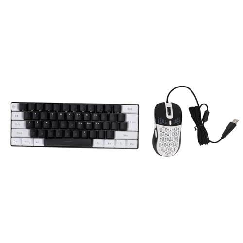 Alomejor Mehrfarbige Kombination aus Tastatur und Maus mit LED-Hintergrundbeleuchtung, RGB-beleuchtete Kabelgebundene Gaming-Tastatur für 10, Geschäftsreisen (Schwarzer, weißer Rahmen in der Mitte) Bild 1