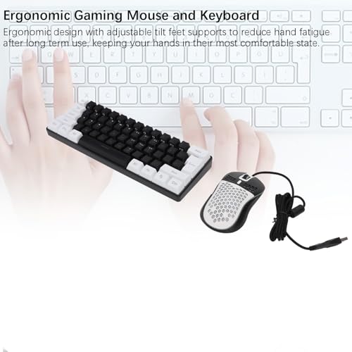 Alomejor Mehrfarbige Kombination aus Tastatur und Maus mit LED-Hintergrundbeleuchtung, RGB-beleuchtete Kabelgebundene Gaming-Tastatur für 10, Geschäftsreisen (Schwarzer, weißer Rahmen in der Mitte) Bild 2
