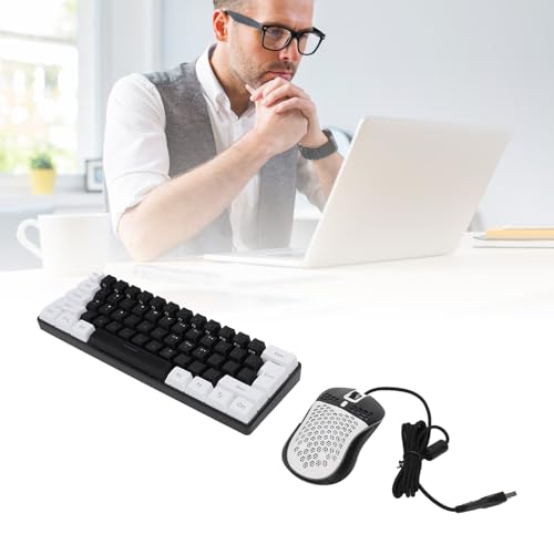 Alomejor Mehrfarbige Kombination aus Tastatur und Maus mit LED-Hintergrundbeleuchtung, RGB-beleuchtete Kabelgebundene Gaming-Tastatur für 10, Geschäftsreisen (Schwarzer, weißer Rahmen in der Mitte) Bild 3
