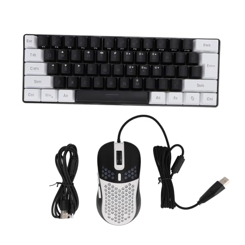 Alomejor Mehrfarbige Kombination aus Tastatur und Maus mit LED-Hintergrundbeleuchtung, RGB-beleuchtete Kabelgebundene Gaming-Tastatur für 10, Geschäftsreisen (Schwarzer, weißer Rahmen in der Mitte) Bild 6