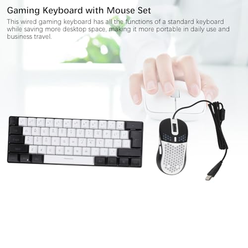 Alomejor Mehrfarbige Kombination aus Tastatur und Maus mit LED-Hintergrundbeleuchtung, RGB-beleuchtete Kabelgebundene Gaming-Tastatur für Geschäftsreisen (Weißer schwarzer Rahmen in der Mitte) Bild 3