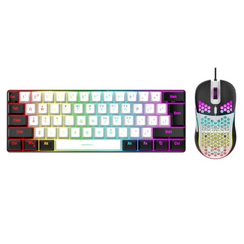 Alomejor Mehrfarbige Kombination aus Tastatur und Maus mit LED-Hintergrundbeleuchtung, RGB-beleuchtete Kabelgebundene Gaming-Tastatur für Geschäftsreisen (Weißer schwarzer Rahmen in der Mitte) Bild 4