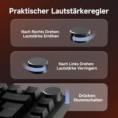 AJAZZ AK820 Mechanical Keyboard, 75% Hot Swappable Wired Keyboard with Volume Control Knob, German QWERTZ Layout, PBT Keycaps, Five-Layer Sound Insulation Pad, 82-Keys Gaming Keyboard, Black Bild 3