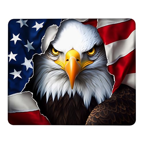 Mauspad mit amerikanischer Flagge, Adler, rutschfeste Gummiunterseite, waschbar, Computer-Mauspad mit genähten Kanten, kleine Mauspads für Computer, Laptop, Gaming, Büro und Zuhause, 24,1 x 20,1 cm Bild 1