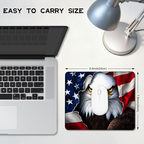 Mauspad mit amerikanischer Flagge, Adler, rutschfeste Gummiunterseite, waschbar, Computer-Mauspad mit genähten Kanten, kleine Mauspads für Computer, Laptop, Gaming, Büro und Zuhause, 24,1 x 20,1 cm Bild 3