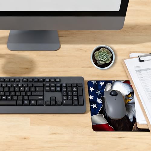 Mauspad mit amerikanischer Flagge, Adler, rutschfeste Gummiunterseite, waschbar, Computer-Mauspad mit genähten Kanten, kleine Mauspads für Computer, Laptop, Gaming, Büro und Zuhause, 24,1 x 20,1 cm Bild 6