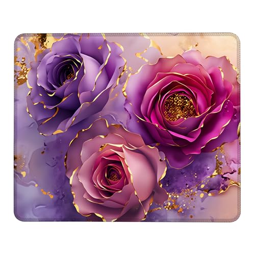 Mauspad mit rutschfester Gummiunterseite, waschbares Computer-Mauspad mit genähten Kanten, kleine Mauspads für Computer, Laptop, Gaming, Büro und Zuhause, 24,1 x 20,1 cm, Violett / goldfarben Bild 1