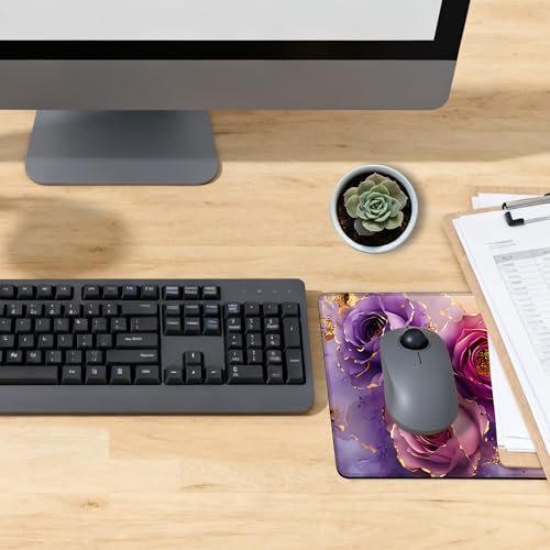 Mauspad mit rutschfester Gummiunterseite, waschbares Computer-Mauspad mit genähten Kanten, kleine Mauspads für Computer, Laptop, Gaming, Büro und Zuhause, 24,1 x 20,1 cm, Violett / goldfarben Bild 6