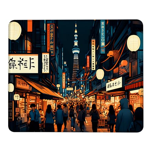 Mauspad mit Anime-Nachtstraßenszene und rutschfester Gummiunterseite, waschbares Computer-Mauspad mit genähten Kanten, kleine Mauspads für Computer, Laptop, Gaming, Büro und Zuhause, 24,1 x 20,1 cm Bild 1