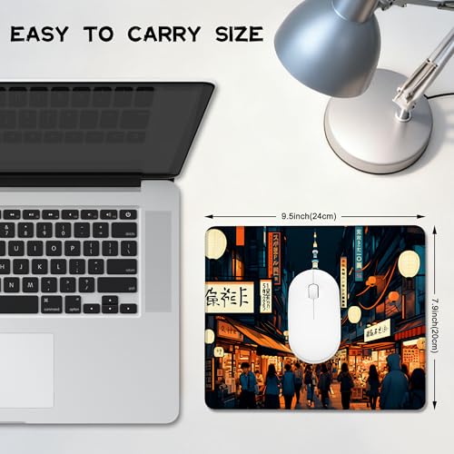 Mauspad mit Anime-Nachtstraßenszene und rutschfester Gummiunterseite, waschbares Computer-Mauspad mit genähten Kanten, kleine Mauspads für Computer, Laptop, Gaming, Büro und Zuhause, 24,1 x 20,1 cm Bild 3