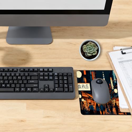 Mauspad mit Anime-Nachtstraßenszene und rutschfester Gummiunterseite, waschbares Computer-Mauspad mit genähten Kanten, kleine Mauspads für Computer, Laptop, Gaming, Büro und Zuhause, 24,1 x 20,1 cm Bild 6