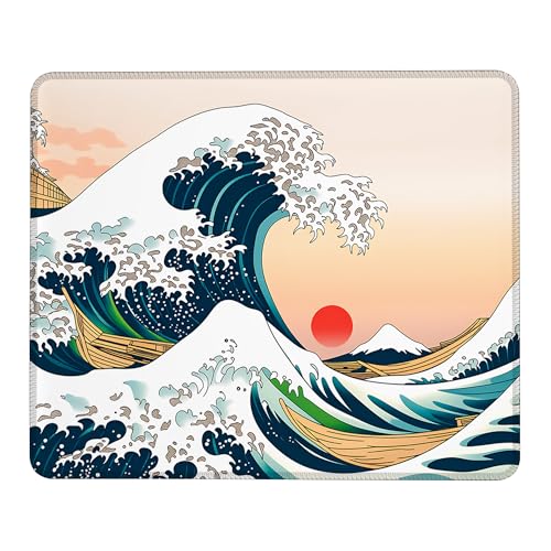 Japanisches Wellen-Mauspad mit rutschfester Gummiunterseite, waschbares Computer-Mauspad mit genähten Kanten, kleine Mauspads für Computer, Laptop, Gaming, Büro und Zuhause, 24,1 x 20,1 cm Bild 1