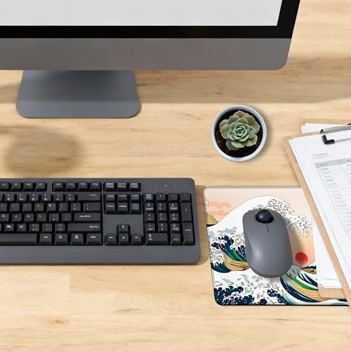 Japanisches Wellen-Mauspad mit rutschfester Gummiunterseite, waschbares Computer-Mauspad mit genähten Kanten, kleine Mauspads für Computer, Laptop, Gaming, Büro und Zuhause, 24,1 x 20,1 cm Bild 6