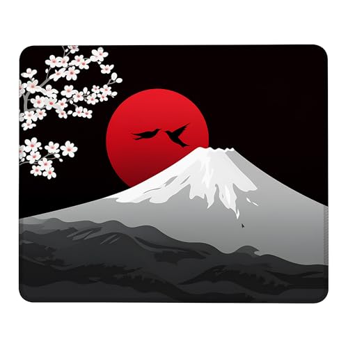 Mount Fuji und Kirschblüten Mauspad mit rutschfester Gummiunterseite, waschbares Computer-Mauspad mit genähten Kanten, kleine Mauspads für Computer, Laptop, Gaming, Büro und Zuhause, 24,1 x 20,1 cm Bild 1