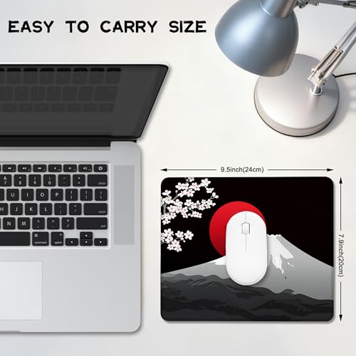 Mount Fuji und Kirschblüten Mauspad mit rutschfester Gummiunterseite, waschbares Computer-Mauspad mit genähten Kanten, kleine Mauspads für Computer, Laptop, Gaming, Büro und Zuhause, 24,1 x 20,1 cm Bild 3