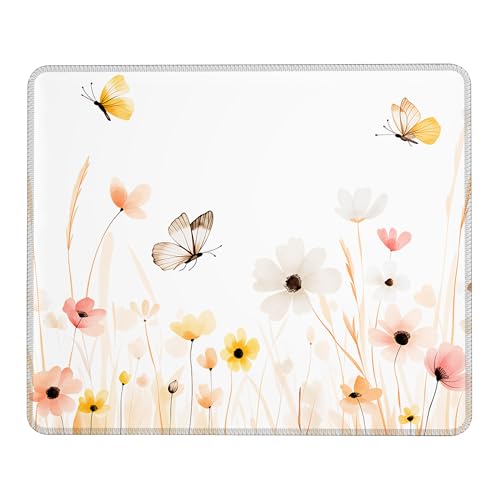 Mauspad mit Wildblumen- und Schmetterlingsmotiv und rutschfester Gummiunterseite, waschbares Computer-Mauspad mit genähten Kanten, kleine Mauspads für Computer, Laptop, Gaming, Büro und Zuhause, 24,1 Bild 1