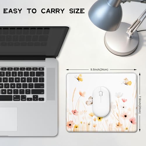 Mauspad mit Wildblumen- und Schmetterlingsmotiv und rutschfester Gummiunterseite, waschbares Computer-Mauspad mit genähten Kanten, kleine Mauspads für Computer, Laptop, Gaming, Büro und Zuhause, 24,1 Bild 3